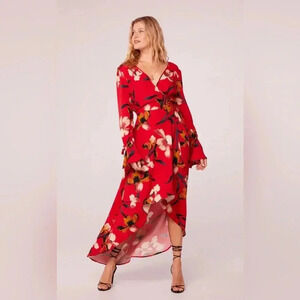 Band of the free POLLY RED FLORAL WRAP MAXI DRESS sz S nwt 012